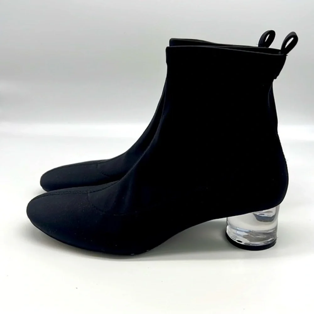 Zara - Black Polyester Sock Ankle Boots With Clear Laminated Heels Size 36
